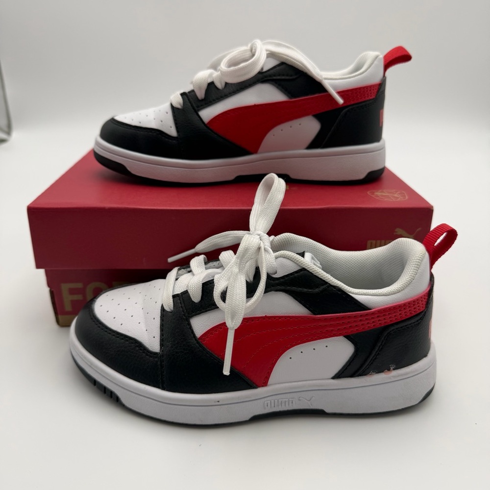 Puma Rebound V6 Lo PS White Red Black Kids Size 13.5C